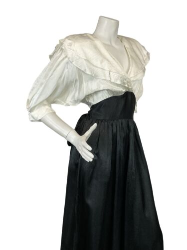 VTG 70S CHOON WHITE BLACK BATWING BERTHA COLLAR TIE WAIST EVENING PARTY DRESS 4