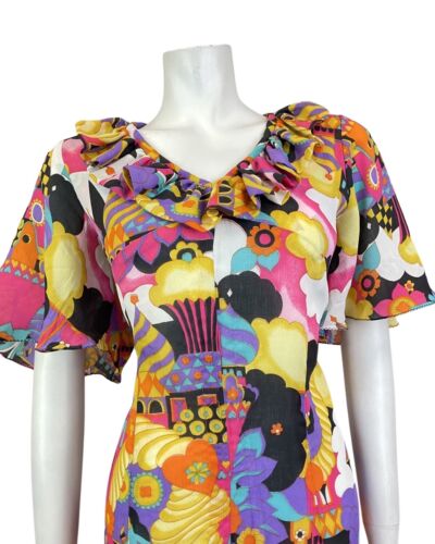 VINTAGE 60s 70s 90s PURPLE YELLOW BLACK PSYCHEDELIC CASTLE FANTASY MOD DRESS 14