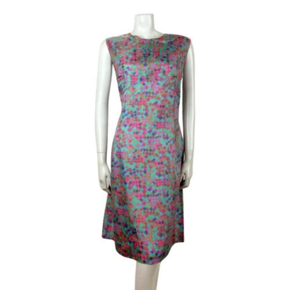 AMAZING 60S VINTAGE PSYCHEDELIC SQUARE PINK BLUE GREEN PURPLE MIDI DRESS 12 14