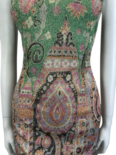 VTG 60S PSYCHEDELIC GOGO GREEN PINK ORANGE LUREX GLITTERY PARTY SHIFT DRESS 4