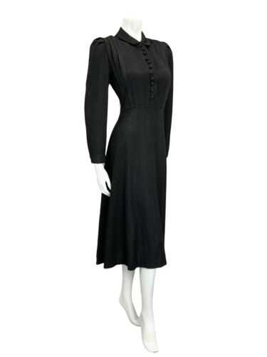 VTG 70S BLACK SPARKLY VICTORIANA PETER PAN COLLAR A LINE PARTY SHIRT DRESS 12