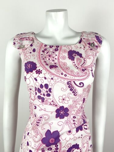 VTG 60s 70s WHITE PINK PURPLE FLORAL PAISLEY PSYCHEDELIC MOD SHIFT DRESS 14 16