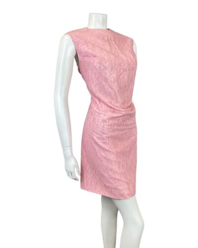 VINTAGE 60s 70s BABY PINK STAR EMBROIDERED SLEEVELESS SHIFT SHORT DRESS 14 16