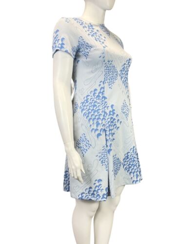 VINTAGE 60s 70s BABY BLUE NAVY ABSTRACT GEOMETRIC MOD SHORT SLEEVE DRESS 16