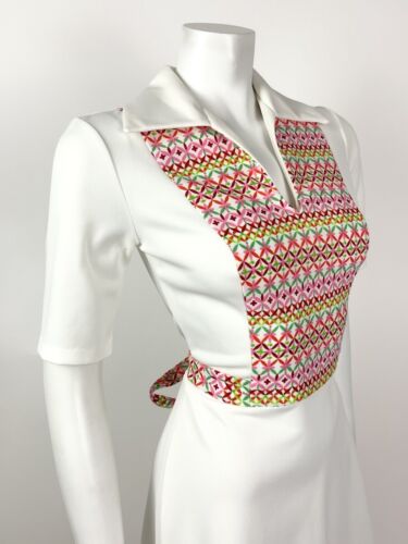 VTG 60s 70s WHITE PINK ORANGE GREEN GEOMETRIC MOD WING COLLAR SHIRT DRESS 10