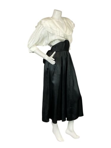 VTG 70S CHOON WHITE BLACK BATWING BERTHA COLLAR TIE WAIST EVENING PARTY DRESS 4