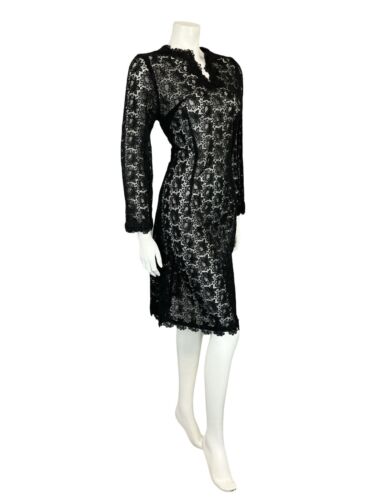 VTG 60S HIPPY BOHO BLACK LACE FLARE SLEEVE EVENING PARTY TUNIC MIDI DRESS 10