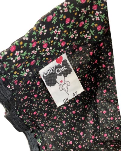 VINTAGE 70s BLACK WHITE PINK DITSY FLOWER PRAIRIE BOHO SUMMER SUN-DRESS 10