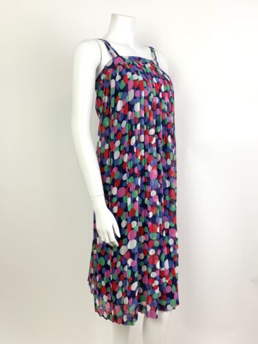 VTG 70s 80s BLUE GREEN PINK DOTTY STRAPPY FLOATY SUMMER TENT DRESS 6 8