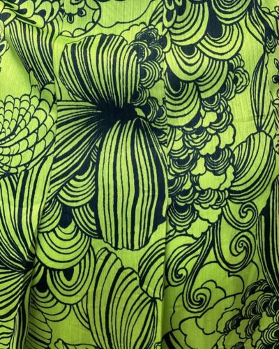 VINTAGE 60s 90s LIME GREEN BLUE PSYCHEDELIC LEAFY FLORAL LONG SLEEVE DRESS 8 10