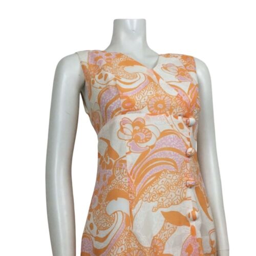 AMAZING 60S VINTAGE WHITE ORANGE PINK PSYCHEDELIC DRESS 14