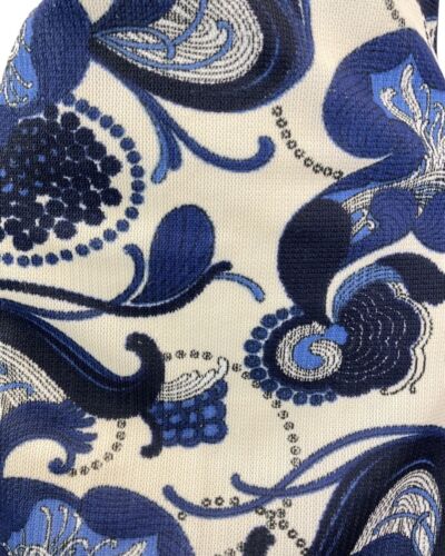 VINTAGE 60s 70s CREAM BLUE PSYCHEDELIC SWIRL FLORAL MOD SHORT DRESS 14 16