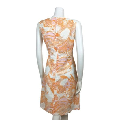 AMAZING 60S VINTAGE WHITE ORANGE PINK PSYCHEDELIC DRESS 14