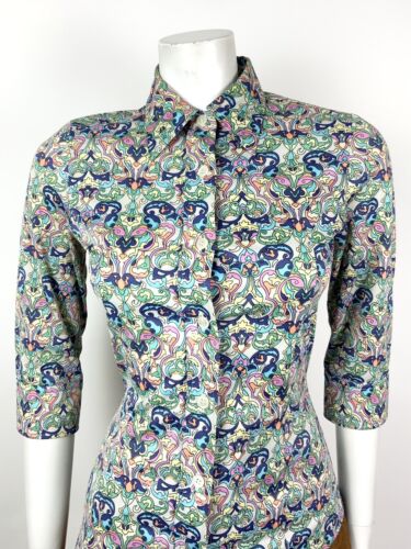 VTG 70s STYLE 90s NOUVEAU PSYCHEDELIC FLORAL DAGGER SHIRT BLOUSE 8 10