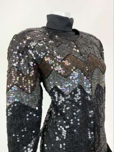 VTG 70s 80s BLACK BRONZE IRIDESCENT DISCO PARTY SEQUIN TROPHY JACKET 14 16