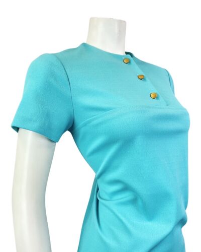 VINTAGE 60s 70s AQUA BLUE GOLD MOD SCOOTER SHORT DRESS 12 14