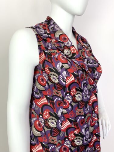 VTG 60s 70s RED PURPLE SILVER BLACK PSYCHEDELIC FLORAL DAGGER WRAP DRESS 16 18