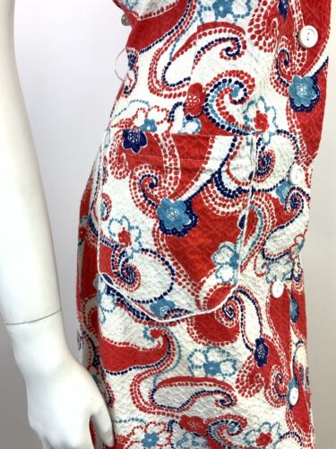 VTG 60s 70s WHITE RED BLUE FLORAL DOTTY PAISLEY PSYCHEDELIC MOD SUNDRESS 8 10