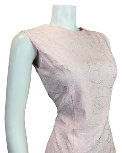 VINTAGE 60s 70s BABY PINK FLORAL LEAFY EMBROIDERED SLEEVELESS MOD DRESS 8