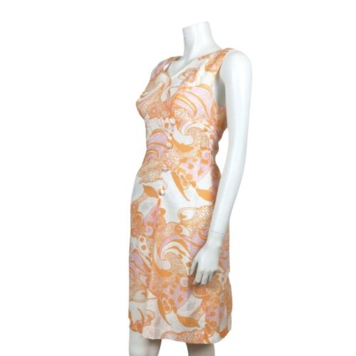 AMAZING 60S VINTAGE WHITE ORANGE PINK PSYCHEDELIC DRESS 14