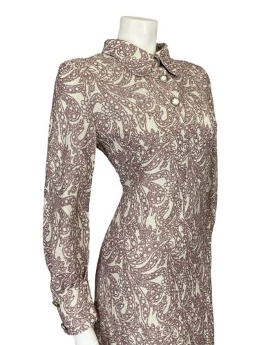 VTG 60S 70S PINK CREAM LUREX PSYCHEDELIC SPOON COLLAR PARTY SHIRT DRESS 10