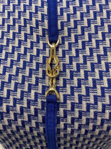 VINTAGE 70s BLUE WHITE GEOMETRIC ZIG-ZAG KNITTED LONG-SLEEVE MIDI DRESS 8 10