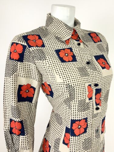 VINTAGE 60s 70s BEIGE BLACK BLUE RED FLORAL POPPY POLKA DOT SHIRT DRESS 10 12