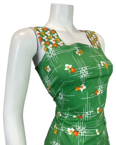 VINTAGE 60s 70s APPLE GREEN WHITE YELLOW FLOWER MOD SUMMER SUN DRESS 8