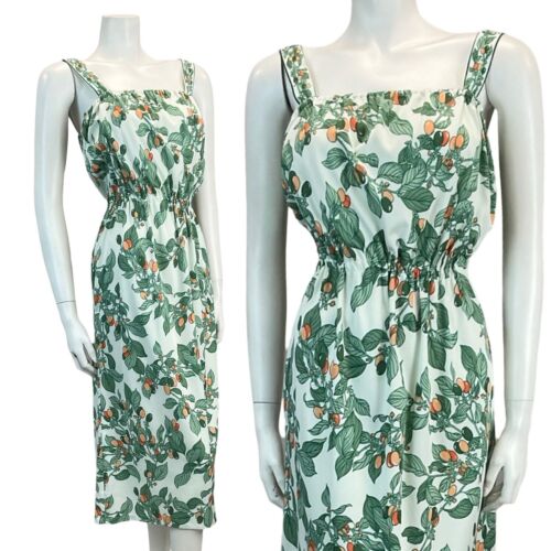 VTG 70S GREEN OLIVE PRINT SUMMER SUN MIDI 12 14 16