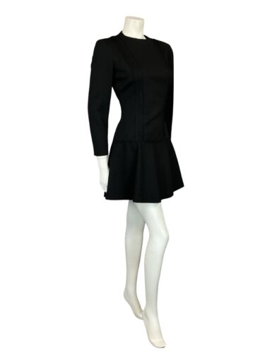 VTG 60S MOD GOGO BLACK EVENING LONG SLEEVE DROP WAIST LITTLE BLACK DRESS S 8 10