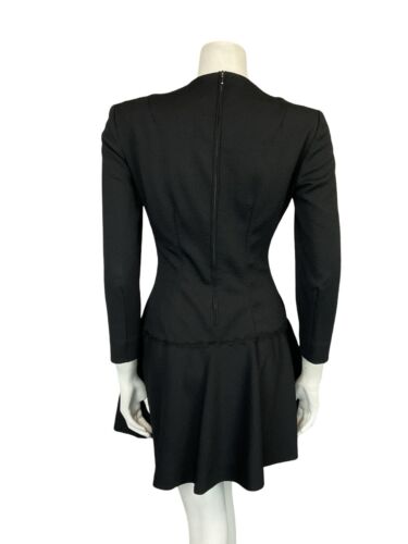 VTG 60S MOD GOGO BLACK EVENING LONG SLEEVE DROP WAIST LITTLE BLACK DRESS S 8 10