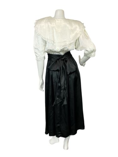 VTG 70S CHOON WHITE BLACK BATWING BERTHA COLLAR TIE WAIST EVENING PARTY DRESS 4