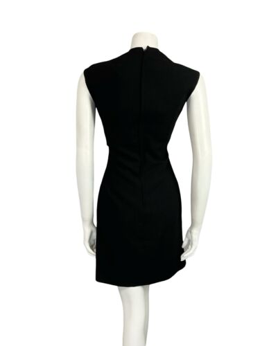 VTG 60S MOD BLACK WOOL BASQUE WAIST BEADED PANEL EVENING PARTY MINI DRESS S 8 10