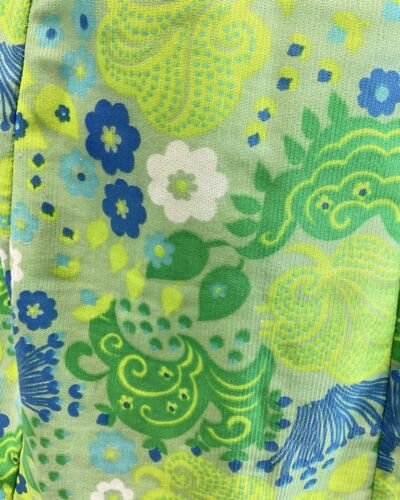 VINTAGE 60s 70s APPLE LIME GREEN BLUE PSYCHEDELIC SWIRL DAISY MOD DRESS 12