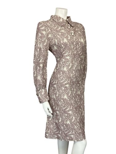 VTG 60S 70S PINK CREAM LUREX PSYCHEDELIC SPOON COLLAR PARTY SHIRT DRESS 10