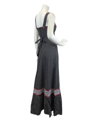 VINTAGE 60s 70s BLACK WHITE RED POLKA-DOT RIC-RAC MOD SLEEVELESS MAXI DRESS 4