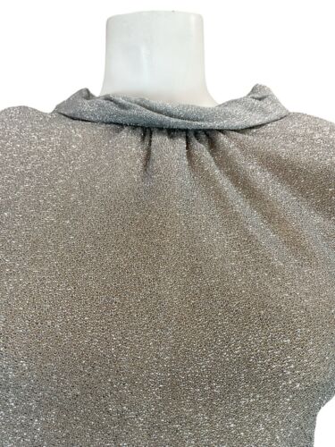 VTG 60S MOD PARTY SILVER LUREX FUNNEL NECK SLEEVELESS SHIFT DRESS 12 14