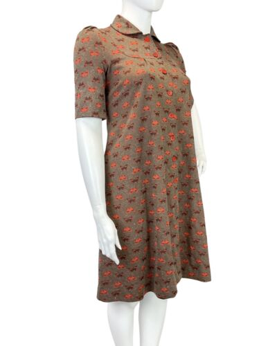 VINTAGE 60s 70s BROWN ORANGE BUTTERFLY PETER PAN COLLAR MOD TENT SWING DRESS 16