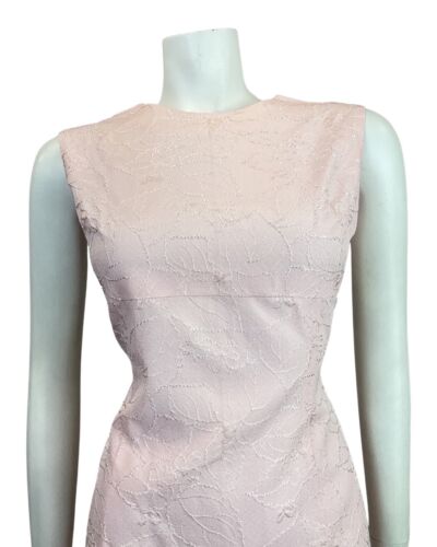 VINTAGE 60s 70s BABY PINK FLORAL LEAFY EMBROIDERED SLEEVELESS MOD DRESS 8