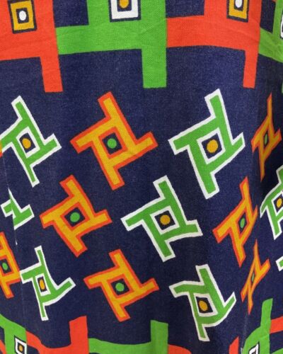 VINTAGE 60s 70s BLUE RED GREEN GEOMETRIC MOD SLEEVELESS DRESS 14