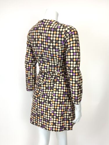 VTG 60s 70s STYLE 90s BLACK BEIGE PURPLE POLKA-DOT MOD SHORT SCOOTER DRESS 10 12