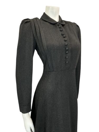 VTG 70S BLACK SPARKLY VICTORIANA PETER PAN COLLAR A LINE PARTY SHIRT DRESS 12