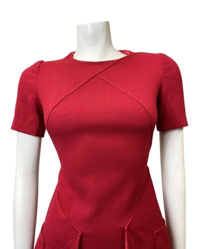 VINTAGE 60s 70s RUBY RED SHORTSLEEVE MOD FLARED DRESS 8