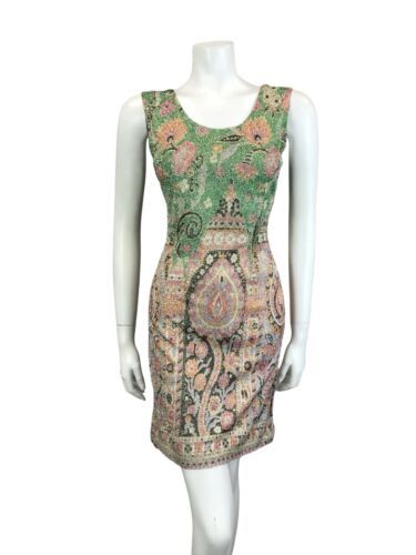VTG 60S PSYCHEDELIC GOGO GREEN PINK ORANGE LUREX GLITTERY PARTY SHIFT DRESS 4