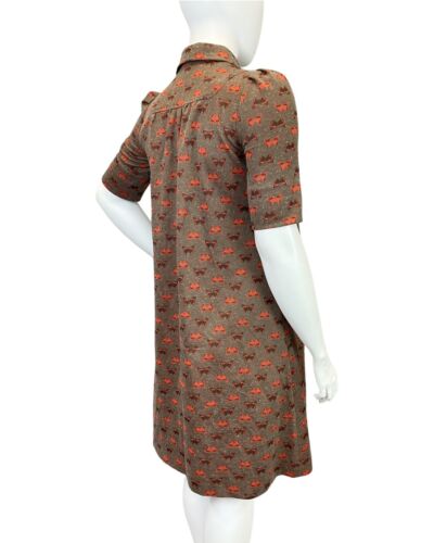 VINTAGE 60s 70s BROWN ORANGE BUTTERFLY PETER PAN COLLAR MOD TENT SWING DRESS 16