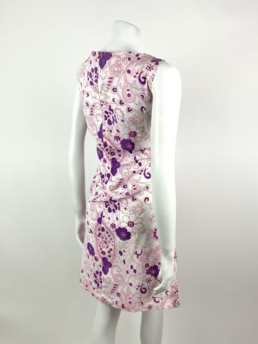 VTG 60s 70s WHITE PINK PURPLE FLORAL PAISLEY PSYCHEDELIC MOD SHIFT DRESS 14 16