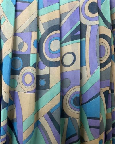 VINTAGE 60s 70s BLUE PURPLE CREAM GEOMETRIC PLEATED MOD TENT DRESS 8 10