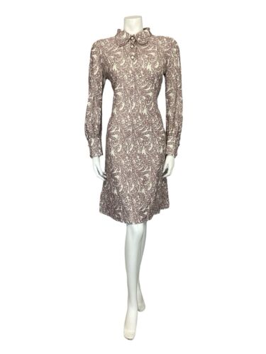 VTG 60S 70S PINK CREAM LUREX PSYCHEDELIC SPOON COLLAR PARTY SHIRT DRESS 10