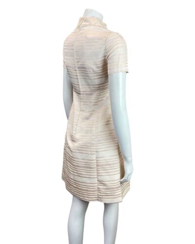 VINTAGE 60s 70s BABY PINK CREAM STRIPED MOD EMPIRE LINE SHORT DRESS 8