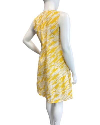 VINTAGE 60s 70s YELLOW WHITE GEOMETRIC MOD SLEEVELESS SHIFT DRESS 16